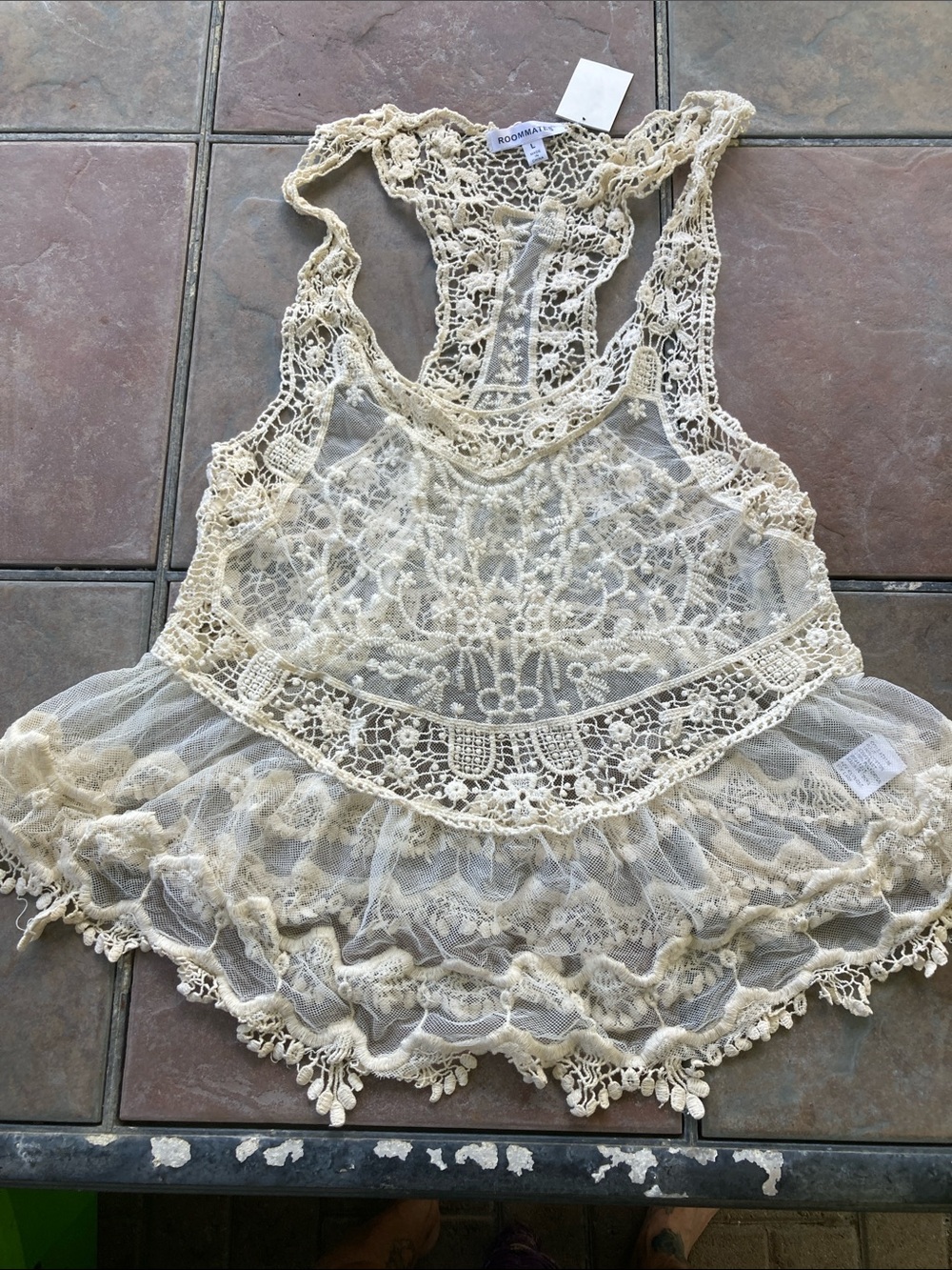 Roommates Cream Crochet Lace Tank Cover-Up